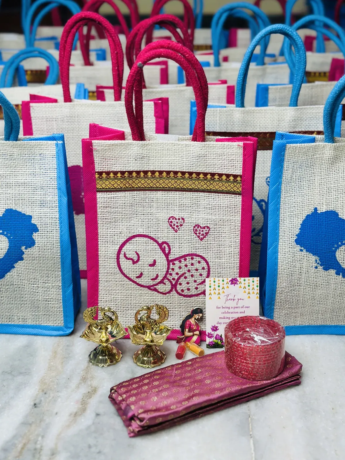 Baby shower bag with annapakshi brass diya