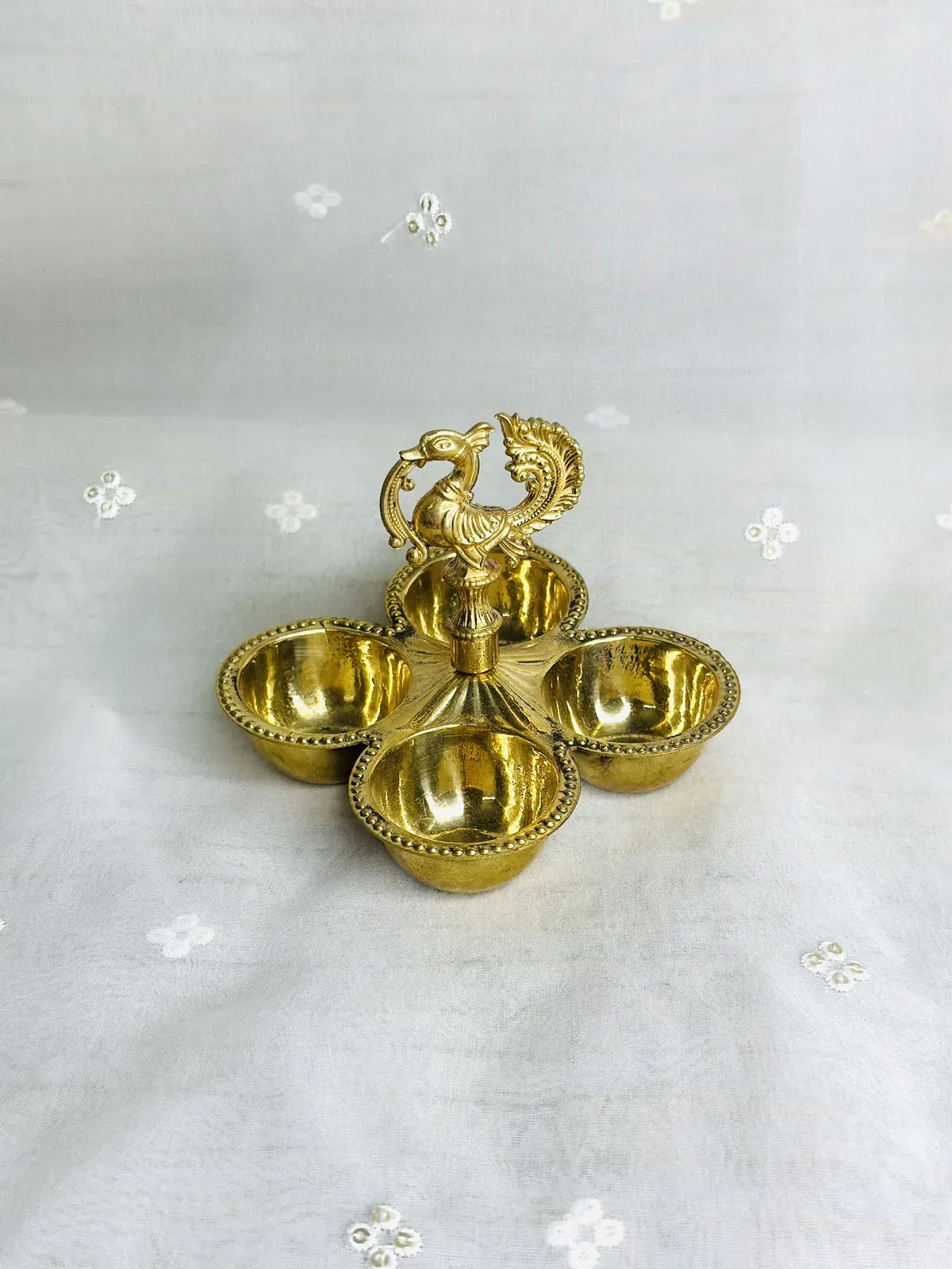 Brass 4 face haldi kumkum holder