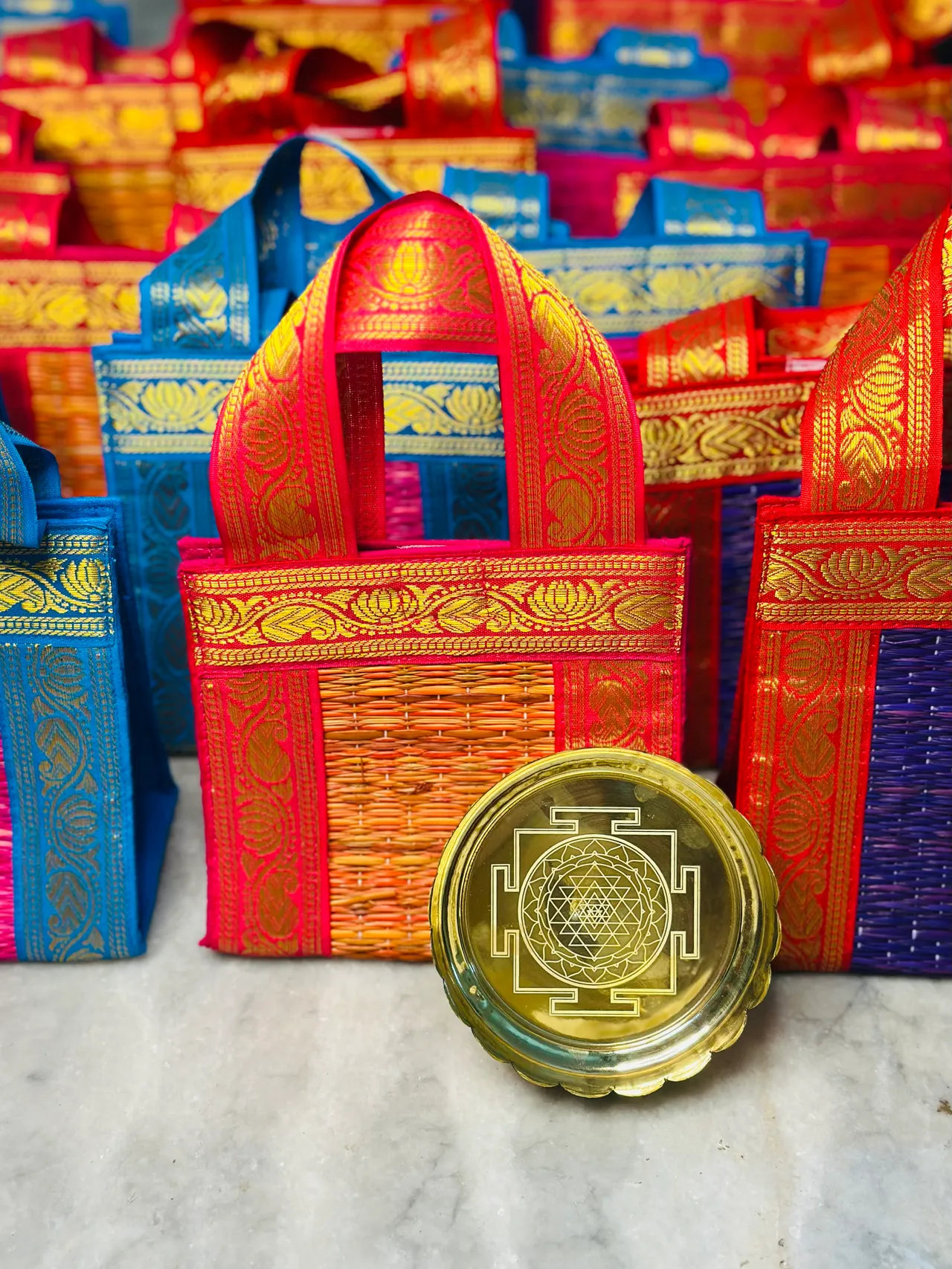 Brass lotus stand with kora bag 6*6 inch